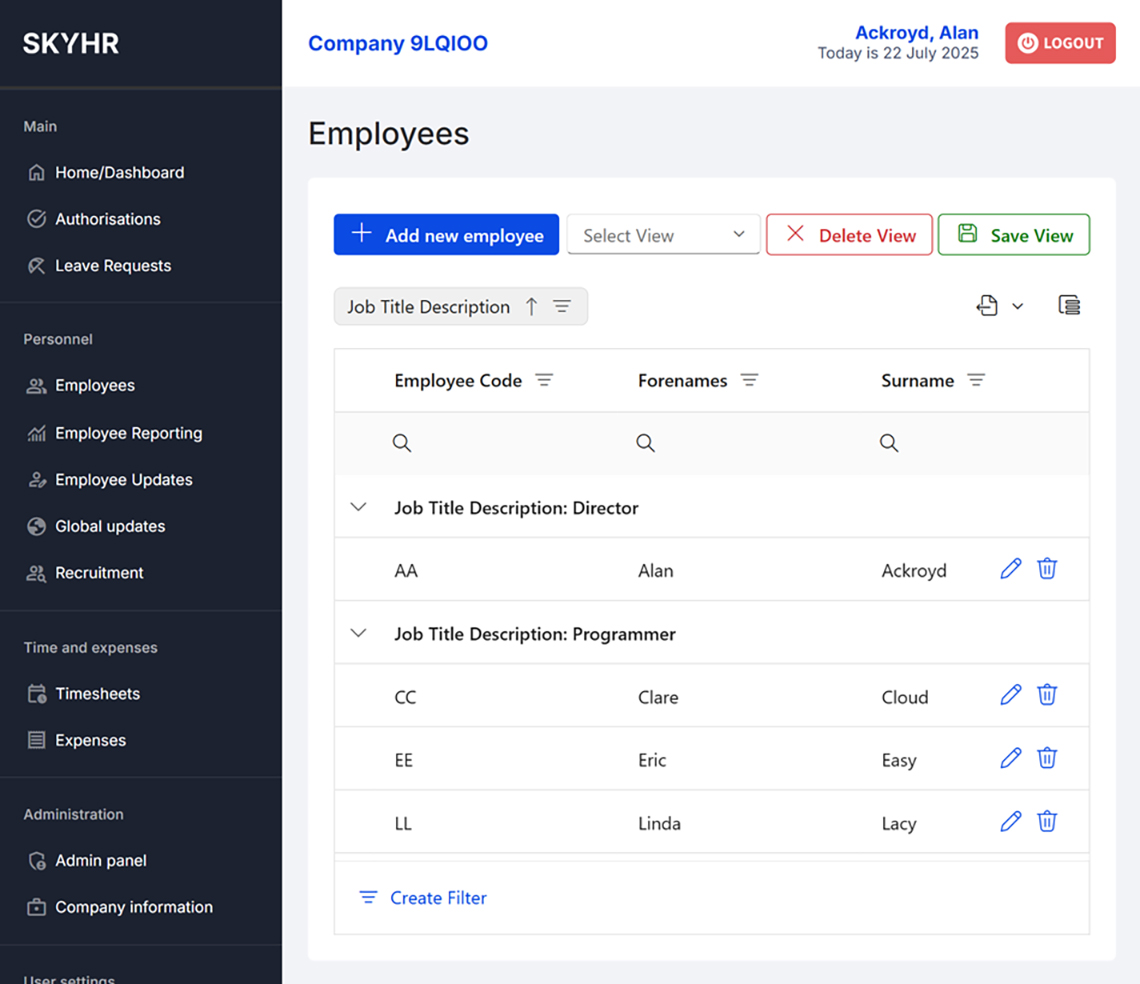 HR Management Employee Grid