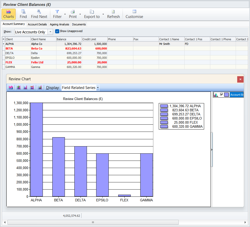 Financial accounting software client balances