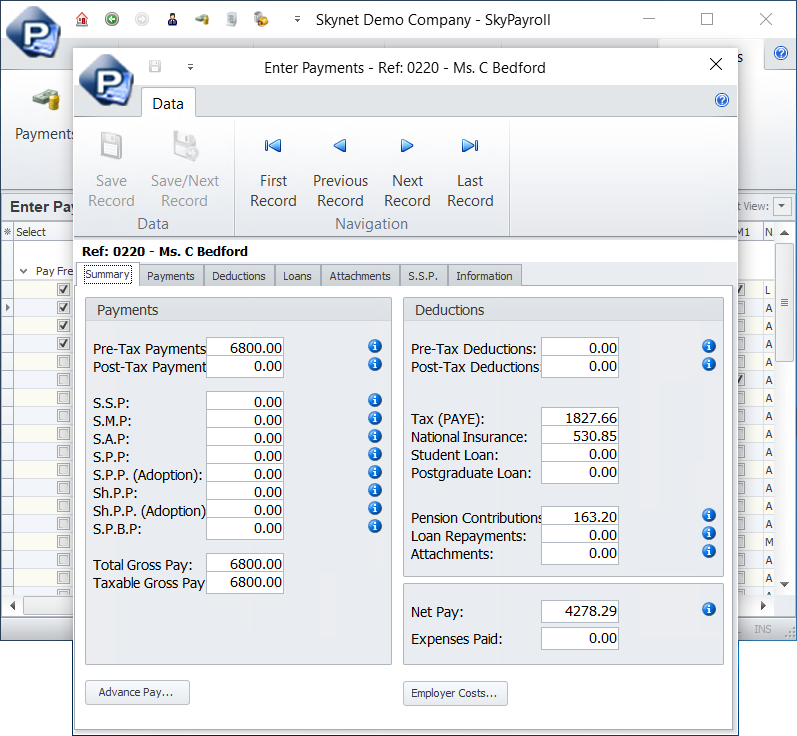 Payments in Payroll software