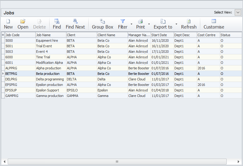 List of projects in Projects Management